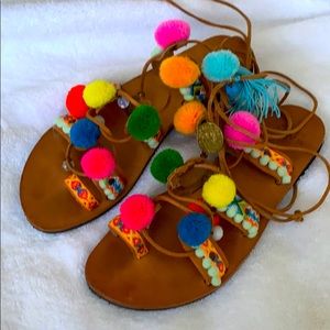 Pom Pom Gladiator sandals